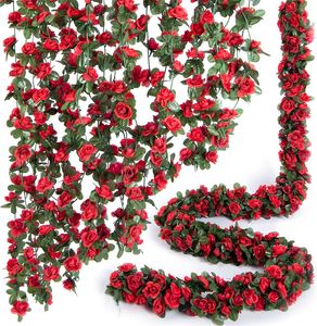 250cm Artificial Rose Vine Flowers with Green Leaves Hanging Fake Roses Vine for Room Anniversary Wedding Birthday Wall Arch Decor Spring Red Flower Wholesale