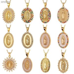 Pendant Necklaces High Quality Women's Religious Jewelry Copper Micro Inlaid Zircon Virgin Mary Pendant Believer Necklace Party Holiday Gift YQ240124