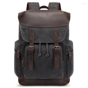 Backpack Nerlion Leather For Men Waxed Canvas Laptop 17.3 Inch Rucksack Vintage Travel