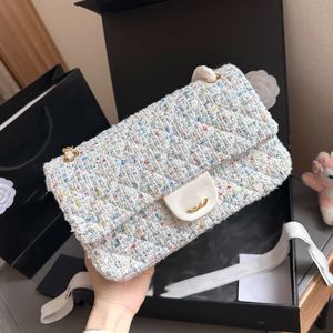 Wool Bag Fashion Women Shoulder Bag 25cm Tweed Diamond Gold Hardware Metal Buckle Luxury Handbag Matelasse Chain Crossbody Bag Makeup Bag Fashion Bags Purse Sacoche