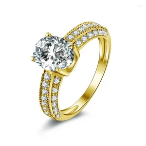 Pierścienie klastra iogou d/vvs1 moissanite zaręczynowy owalny cięty 7 9 mm główny diament dla kobiet prawdziwy 10K żółte złote luksusowe biżuteria ślubna