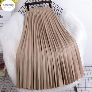 Skirts Faux Leather Women Maxi Skirt Y2k Autumn Winter Casual Solid PU A Line High Waist Pleated Long Female Ladies