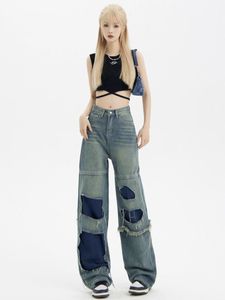 Damen-Jeans, Übergröße, Cowboy-Hose, Damen, Baggy, zerrissen, Vintage, Harajuku, hohe Taille, Denim-Hose, 90er-Jahre-Ästhetik, Y2K, 2000er-Jahre, Trashy-Kleidung