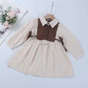 Kız Elbiseleri Menoea Bebek Kız Sonbahar Giysileri 2023 Yeni Kore tarzı Gömlek Elbiseler Kız Patchwork Uzun Kollu Kostümler Toddler Giyim