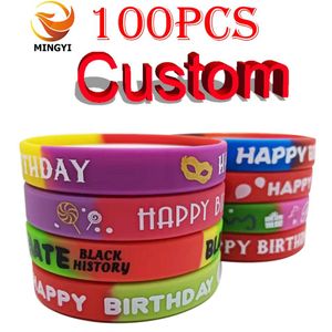 Bracelets 100PCS Customized Silicone Bracelets Custom Wristband Personalized Band with Logo Text For Game, Events