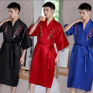 Hot Sale New Style Chinese Men Women Satin Silk Robe Embroidery Kimono Bath Gown Comfortable Casual Long Pajamas Size M L XL XXL