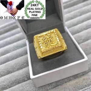 Rings OMHXFC Jewelry Wholesale YM283 European Fashion Hot Fine Man Party Birthday Wedding Gift Square Dragon Resizable 24KT Gold Ring