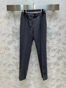 Pantaloni da donna Moda Grigio Abito skinny per le donne Slack 2024 Autunno Top Quality Vita alta con spacco Polsini Pantaloni alla caviglia Lady