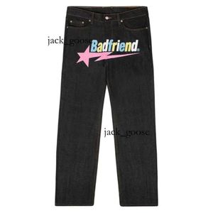 Jeans viola Bad Friend Jeans Badfriend Jeans Y2k Jeans Badfriend Hip Hop Lettera stampata Pantaloni neri Uomo Donna Moda Casual Rock Pantaloni larghi con piede largo 295