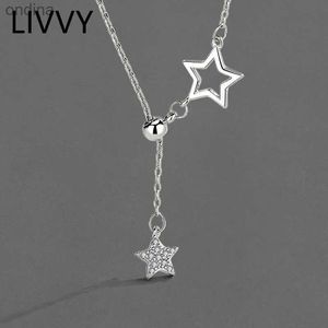 Pendant Necklaces LIVVY Silver Color Double Star Zircon Hollow Pendant Necklace For Women Simple New Clavicle Chain Birthday Gift YQ240124