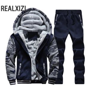 Winter Sports Jacket Pants Suits Men's Coats Trousers Sets Thicken Fleece Thermal Hoodies Set Camouflage Tracksuit Sweatshirts 240123