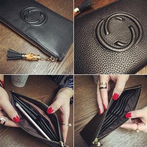 Kvalitetsko läder blixtlås Tassel kvinnor designer plånböcker super tunt dam mode casual noll purses kvinnliga populära telefonkopplingar 228h