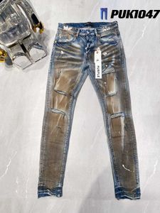 Moda Uomo Jeans viola Designer Tear Cyclist Donna Splicing Pantaloni neri a gamba dritta strappati 32