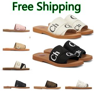 Envío gratis Diseñador Woody sandalias para mujer Mulas pisos diapositivas Tostado claro beige blanco negro rosa encaje Letras zapatillas Chanclas para mujer zapatos de verano al aire libre