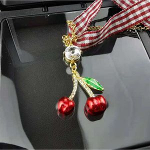 Designer Miui Miui Earring Miao Family's New Necklace Female Strawberry Cherry Plaid Ribbon Binding Removable Sweet and Lovely Two Necklaces