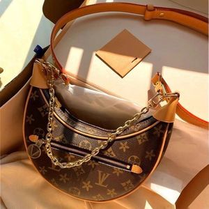 Designer Half Moon Shoulder Bags Women's Handbag Vintage Metal Chain Underarm Bag Marel Printed Crossbody Bag Horn Shape Purs209b