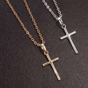 Hänge halsband Hip Hop Small Cross Long Pendant Necklace For Women Gold Silver Color Link CHOKER Halsband Halsband SMEEXKE Party Party