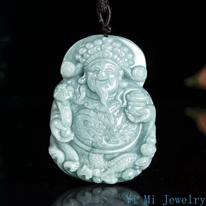 Pendants Natural Agrade Jade Pendant Blue Water God of Wealth Necklace Pendant Lucky Ice Jade High Grade Male and Female Pendant