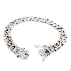 Última moda pulseira cubana moissanite 18k branco banhado a ouro estilo hip hop pulseira joias de prata para homens