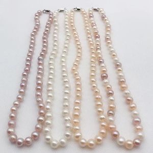 Necklaces New Natural Freshwater Cultured Pearl Thread Pearl 78MM White Pink Purple Multicolor Necklace 925 sterling silver clasp