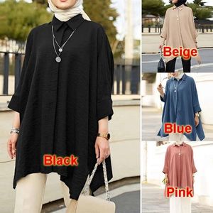 Ethnische Kleidung Frauen Eid Muslim Tops Malaysische Einreiher Knopf Drei Viertel Umlegekragen Kaftan Arabische Blusen Solide Lässige Lose