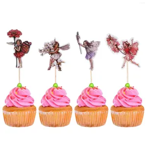 Festive Supplies Party Cake Toppers Cupcake Picks Flower Fairy Shape Creative Ornaments Happy Birthday Decor