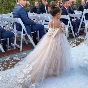 Little Kids Girls Lace Tulle Flower Girls Dress Princess for Kid Child Wedding Party Juniorbridesmaid Maxi Ball Gown Evening 0123