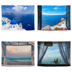 Tapestries Beautiful Sea View Sailboat Ocean Landscape Pattern Tapestry Home Living Room Bedroom Wall Decor Background Cloth