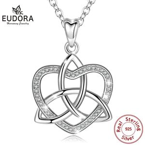 Hängen Eudora Ny 925 Sterling Silver Celtics Knot Love Heart Pendant AAA CZ CHARM NECKLACE Women Fine Jewelry Present till flickvän D243