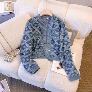 Kvinnors nya design Spring O-Neck Stars Print Mönster Ripped Tassel Patchwork Denim Jeans korta jackor SMLXLXXL