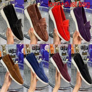 Designers LP Flat Shoes Summer Charms Loafers Walk Suede Metal Buckle Hardware Chain Cow Leather Low Top Oxfords Casual Shoe Women and Men Shoes Outsole Comfortable