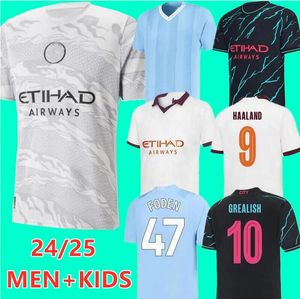 24 25 Haaland Soccer Jerseys Grealish Sterling Mans Cities Mahrez Fans PlayerバージョンDe Bruyne Foden 2024 2025フットボールトップスシャツキッズキットセットユニフォームボーイズユース99