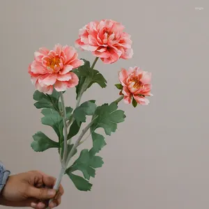 Decorative Flowers Romantic Simulation Peony Flocking Artificial Flower Fake For Wedding Decoration Pography Props 3 Heads