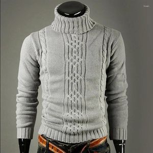 Męska marka mody męskiej Slim Knit Lapel Long Sleeve Turtleneck Solidny kolor zwykły sweter dla mężczyzn Winter High Neck