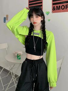 Kvinnors päls hög midja tröja pullover höst lös koreansk version stekt gata kort navel exponerad långärmad jazz hiphop