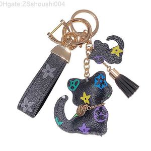 Katze Diamant Design Auto Schlüsselanhänger Bevorzugung Blume Tasche Anhänger Charme Schmuck Schlüsselanhänger Halter für Männer Geschenk Mode PU Tier Schlüsselanhänger Zubehör R9EB