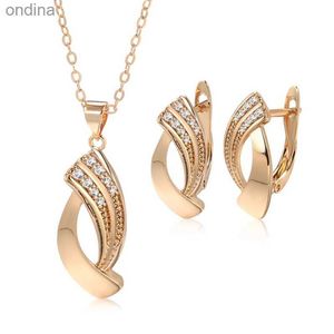 Pendant Necklaces Kinel Hot Trend Glossy Dangle Earrings Necklace Sets 585 Rose Gold Simple Geometry Natural Zircon Women Daily Fine Jewelry Sets YQ240124