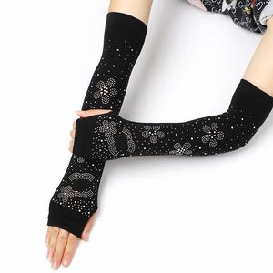 Designerskie rękawiczki bez palców Jacquard ciepło zagęszczone rhinestone 40 cm nylonowe uliczne taniec internetowy dzianinowy palce długie rękawiczki ramię ramię dla kobiet