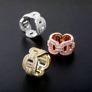 Gold Bling Bling Hip Hop Jewelry Punk med sidogenar Zirkonringar Kubansk länkkedja zirkoniumgotisk ring för män kvinnor