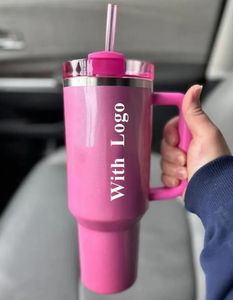 ABD Stok Kış Pembe Kupaları Kozmo Tumblers Shimmery 40 Oz 40oz Kupalar Kapak Saman Büyük Kapasite Su Şişesi Sevgililer Günü Hediye Pembe Geçit Töreni I0123