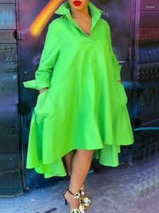 Vestidos casuais plus size camisa vestido mulheres 2024 primavera verão manga longa sólida verde solto único breasted irregular sundress