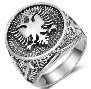 High Quality European Albanian Flag Sign Double Eagle Ring Men039s Ancient Silver Vintage Rings For Men Gift5172733