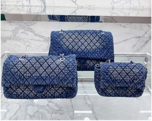 Canal denim blueflap saco de luxo designer feminino bolsa crossbody compras ombro vintage bordado impressão prata ferragem