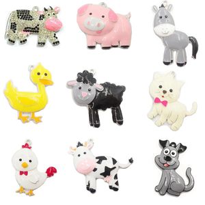 Carrier Wholesale 10pcs/bag Farm Animal Series 21,enamel Pig,dog,cat,cow,sheep,duck,donkey Pendants for Kids Necklace