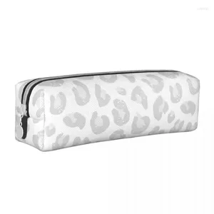 Cosmetic Bags Leopard Print Pencil Case Silver Gray And White Pen Holder Bag Girls Boys Large Storage Students School Pencilcases