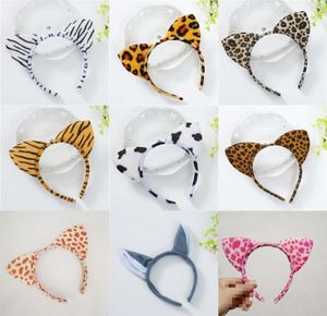 Velvet Plush Cartoon Animal Ear Hair Band Hoops Dziewczyny Leopard Tygrys Cow Cat Giraffe Pasme świąteczne Cosplay Propiatory Favor G3719665