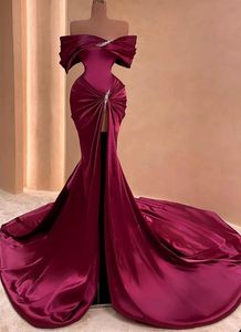 Sexy Damen-Abendkleid, schulterfrei, hoch, seitlich geschlitzt, Meerjungfrau, Satin, Abschlussball, Festzug, formelle Partykleider, Promi-Kleidung, Robe de Soiree