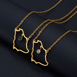 Mappa dell'Arabia Saudita con pietra verde Collana con ciondolo in oro giallo 14k Regno dell'Arabia Saudita Gioielli Donna Ragazze