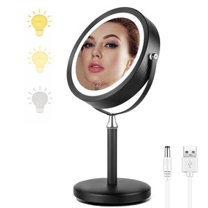 Speglar tänd makeup Vanity Mirror Smart Touch Control 8Inch 1x 7x förstoringsspegel dubbelsidig dimbar 3 färg LED -makeup spegel