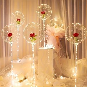 5 Valentine's Day Rose Wave Ball Bouquet LED Glowing Balloon Wedding Party Decoration 240124